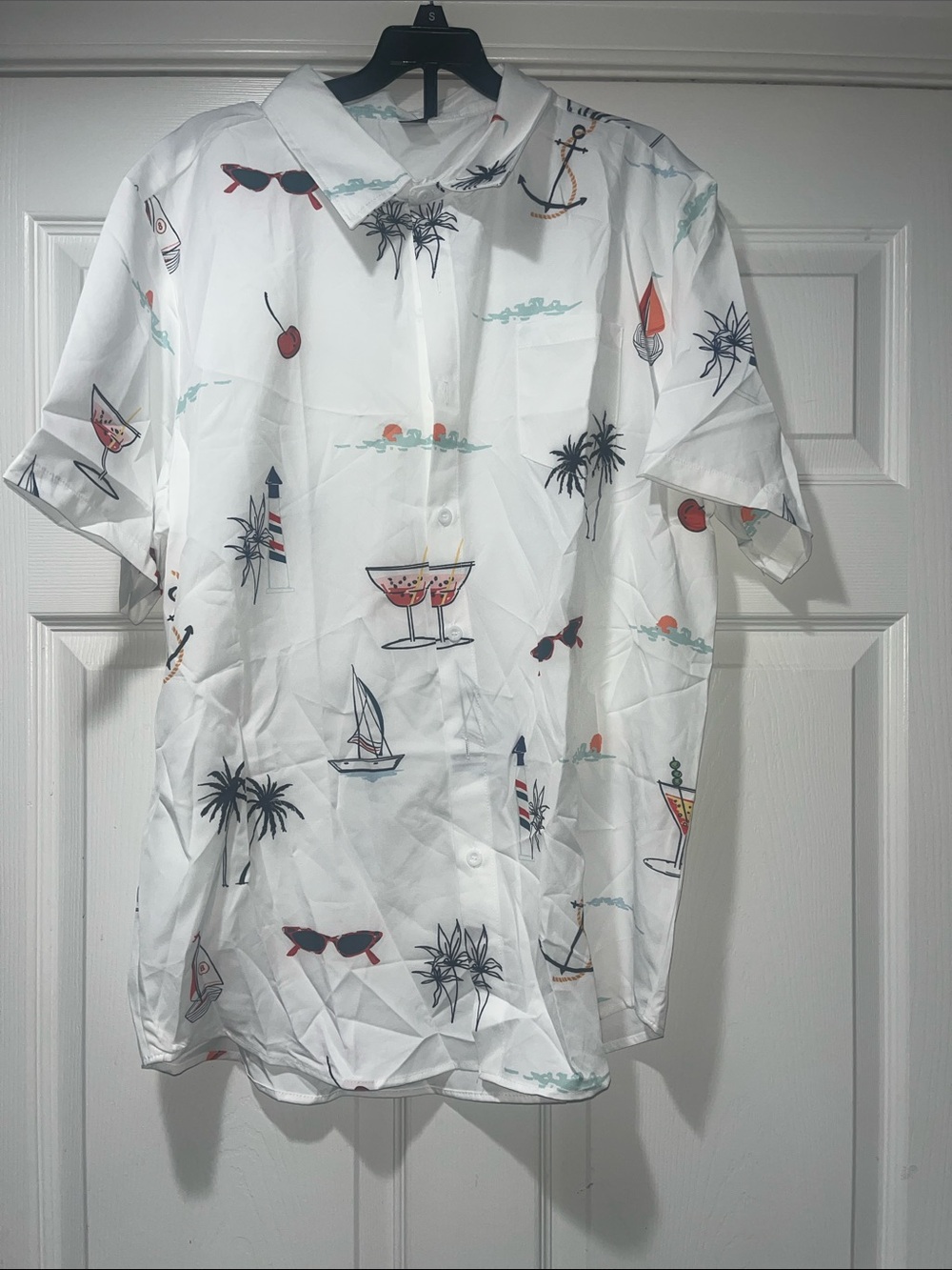 Men's White Tropical Print Short-Sleeve Shirt